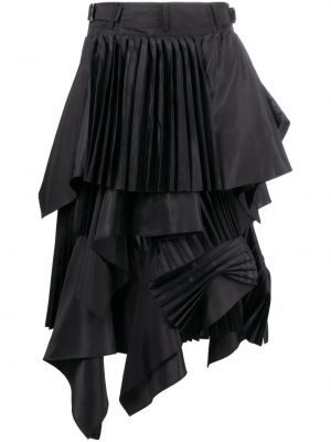 Plisovaná asymetrická midi sukňa Sacai čierna