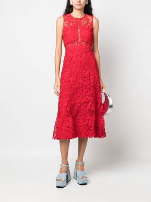 Sukienka midi bez rękawów w kwiatki koronkowa Self-portrait czerwona