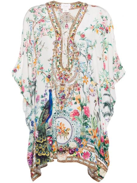 Květinové hedvábné šaty s potiskem Camilla bílé
