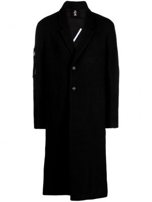 Černý vlněný kabát s knoflíky z merino vlny Thom Krom