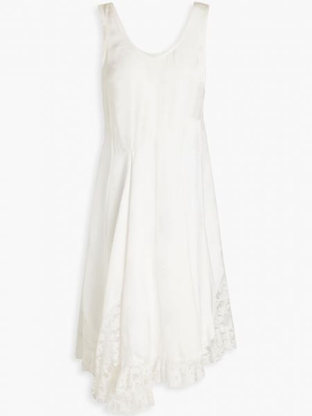 Белое плиссированное асимметричное атласное платье миди Kenzo
