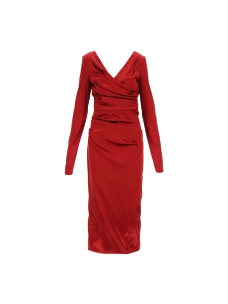Sukienka midi z dekoltem w serek Dolce And Gabbana czerwona