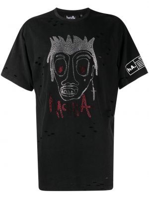 T-krekls ar radzēm ar sirsniņām Haculla melns