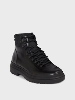 Кружевные кожаные ботинки на шнуровке Calvin Klein Черные