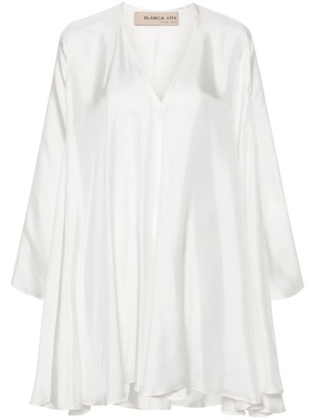 Svilena obleka z v-izrezom Blanca Vita bela
