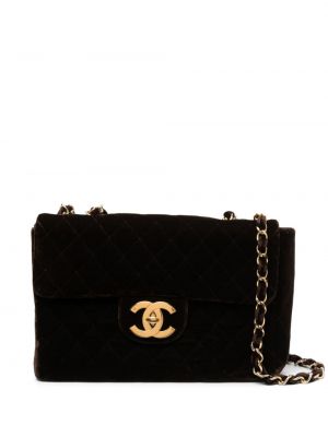 Кадифени чанта за ръка Chanel Pre-owned кафяво