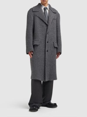 Plstěný pletený vlněný kabát Bottega Veneta šedý
