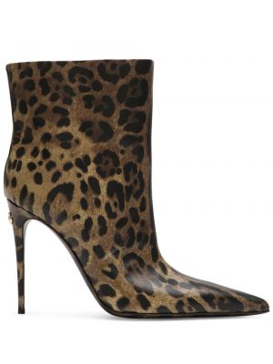 Botine din piele cu imagine cu model leopard Dolce & Gabbana