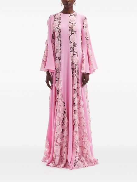 Krajkové květinové večerní šaty Oscar De La Renta růžové
