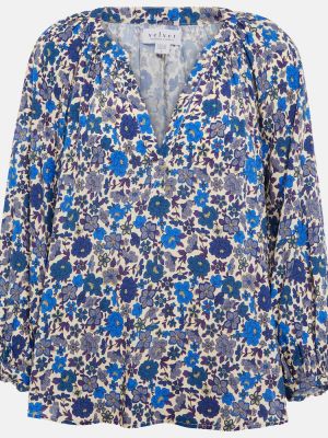 Bluza od samta s cvjetnim printom Velvet plava