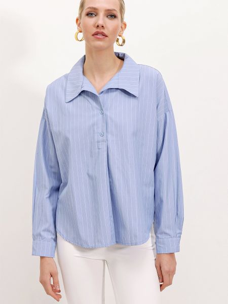 Brīva piegriezuma oversize svītrainas krekls Bigdart zils
