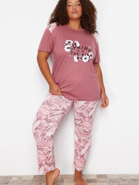 Pletena pidžama s cvjetnim printom Trendyol ružičasta