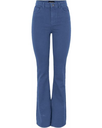 Bavlnené džínsy s vysokým pásom na zips Pieces Curve - modrá