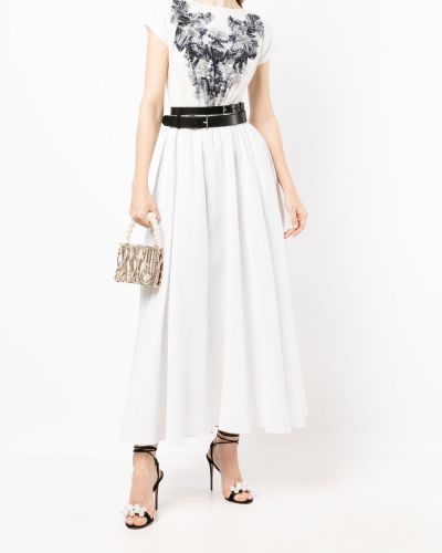 Lniana sukienka z koralikami Saiid Kobeisy biała