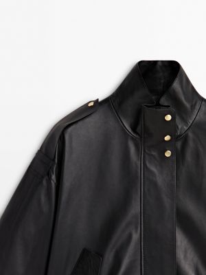 Кожаная куртка на пуговицах Massimo Dutti