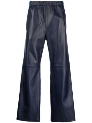 Pantaloni din piele cu dungi Marni albastru