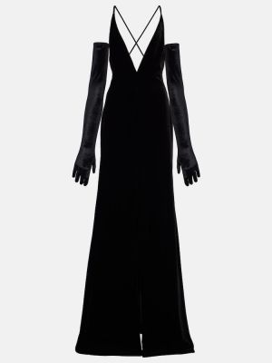 Zamatové dlouhé šaty Costarellos čierna