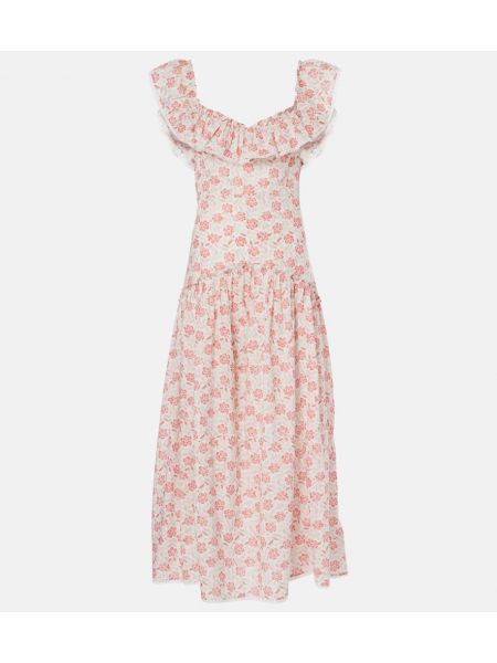 Ruffle floral bomull dress Rixo rød