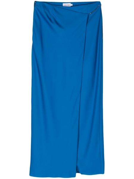 Krepová dlhá sukňa Calvin Klein modrá