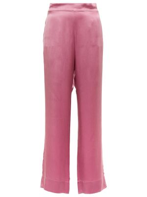 Jedwabne satynowe proste spodnie Asceno różowe