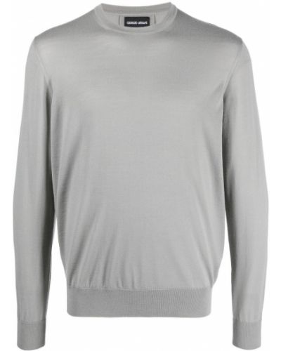 Vlněný svetr s kulatým výstřihem Giorgio Armani šedý