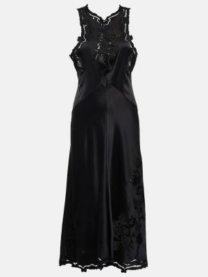 Шелковое платье миди с вышивкой Isabel Marant черное