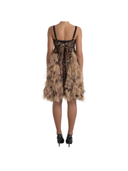 Mini vestido sin mangas con plumas de gasa Dolce & Gabbana marrón