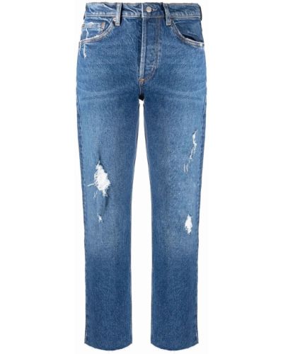 Straight fit džíny s dírami Boyish Jeans modré