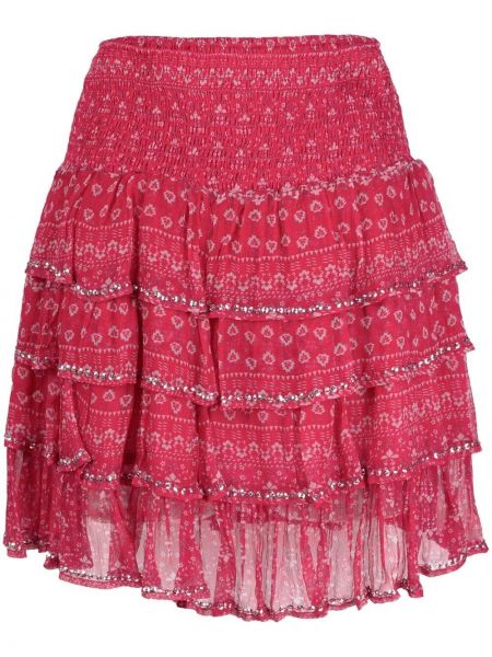 Květinové vzorované sukně s vysokým pasem s volány Mes Demoiselles - růžová