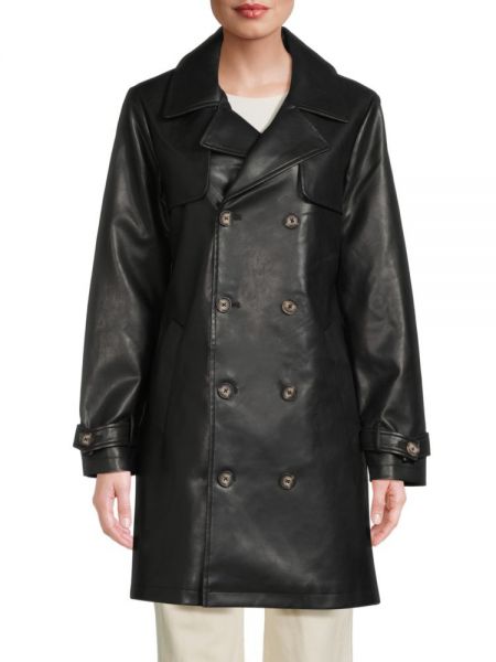 Кожаное пальто из искусственной кожи Noize черное