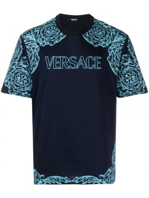 Βαμβακερή μπλούζα με σχέδιο Versace μπλε