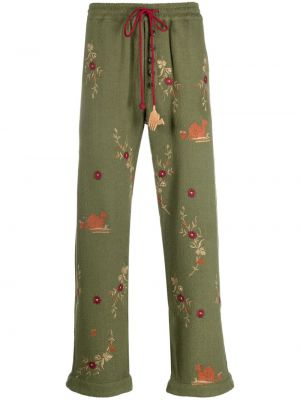 Květinové bavlněné kalhoty s potiskem Baziszt zelené
