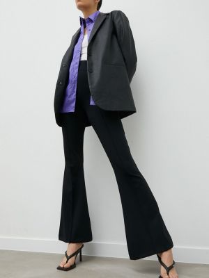 Gestuz pantaloni Vala femei, culoarea negru, evazati, high waist