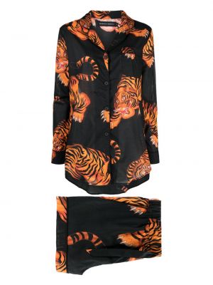 Памучна пижама с принт с тигров принт Desmond & Dempsey черно