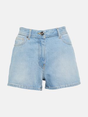 Shorts en jean à imprimé Versace bleu