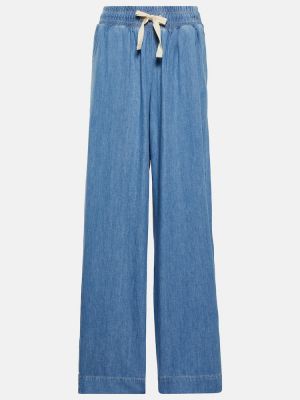 Lniane spodnie bawełniane Frame niebieskie