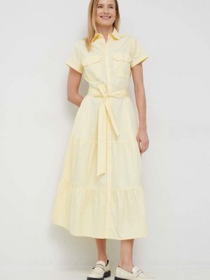 Желтое хлопковое платье миди Polo Ralph Lauren
