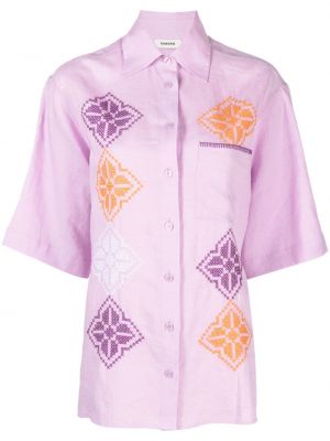 Oversized ľanová košeľa s výšivkou Sandro fialová