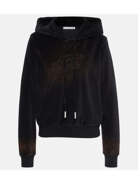 Pamučna hoodie s kapuljačom od samta Acne Studios crna