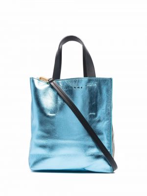 Usnjena nakupovalna torba Marni modra