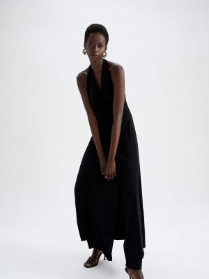 Плетена мини рокля без ръкави с къс ръкав Defacto черно