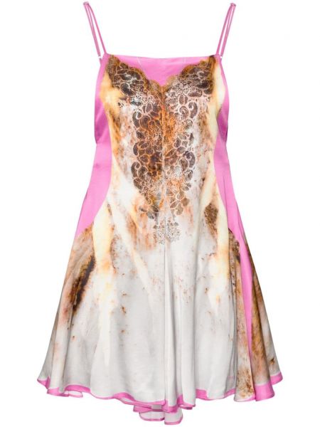 Сатенена коктейлна рокля с принт с дантела Y Project розово