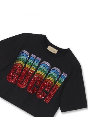 Czarna koszulka z nadrukiem Gucci