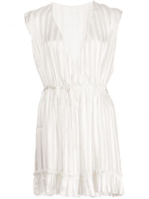 Jedwabna sukienka mini bez rękawów w paski Kiki De Montparnasse - biały