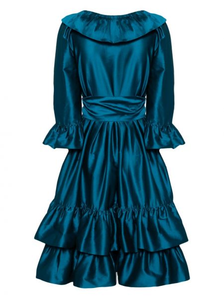 Saténové midi šaty s mašlí Batsheva modré