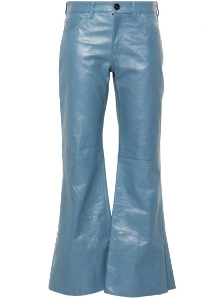 Pantalon en cuir large avec applique Marni bleu