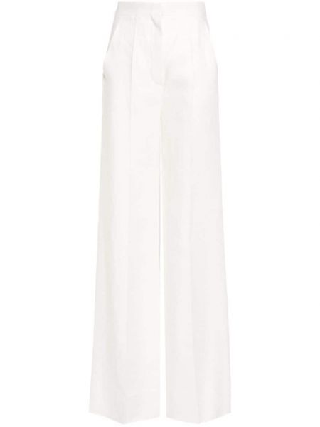 Lněné rovné kalhoty s výšivkou Max Mara bílé