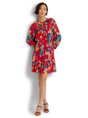 Длинное платье в цветочек с длинным рукавом Lauren Ralph Lauren розовое