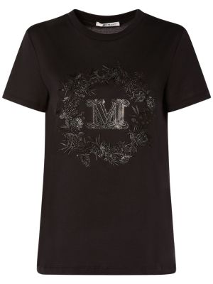 Памучна тениска бродирана черно Max Mara