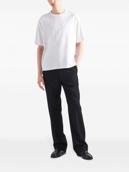 T-shirt en coton avec applique Prada blanc